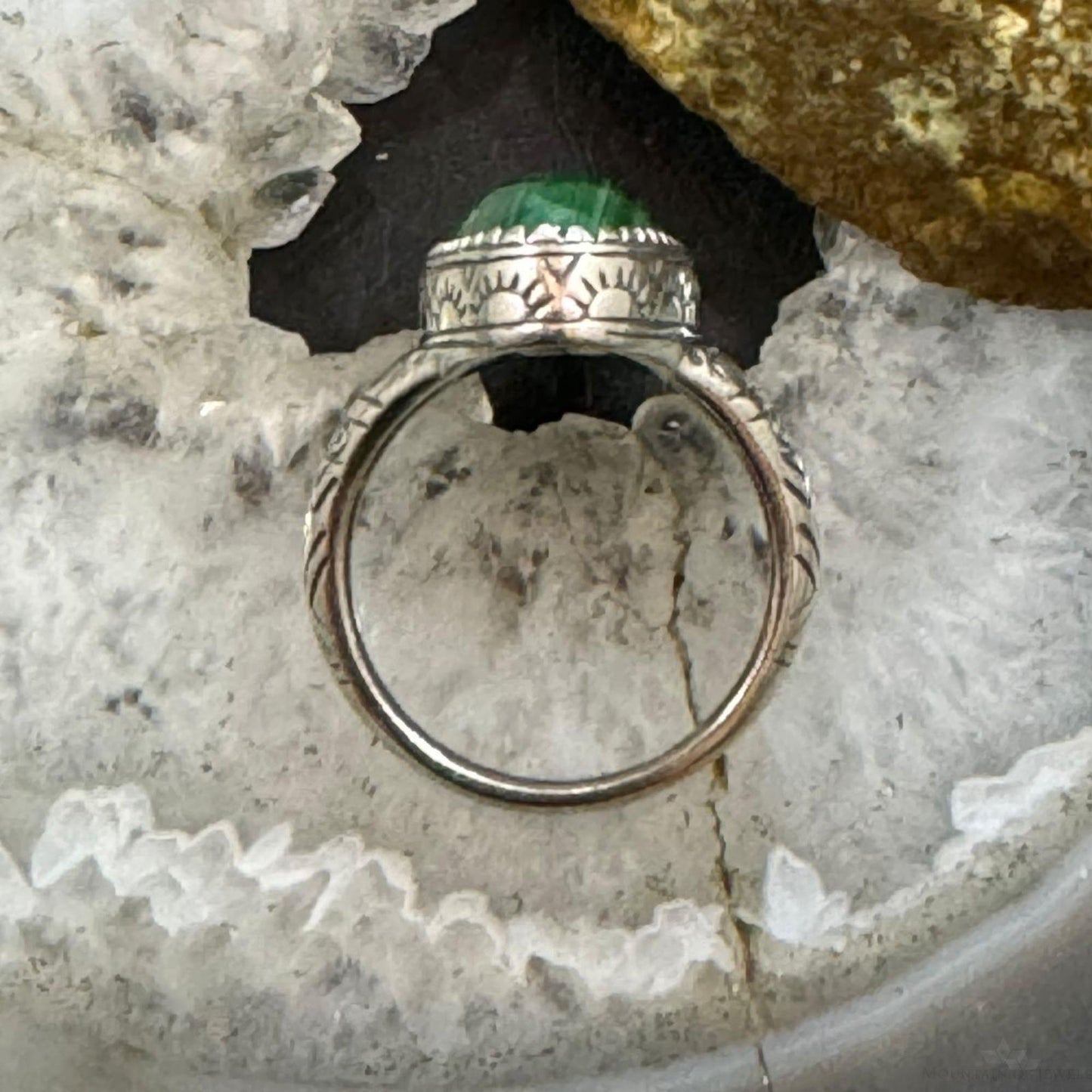 Carolyn Pollack Sterling Silver Elongated Oval Malachite Decorated Ring For Women