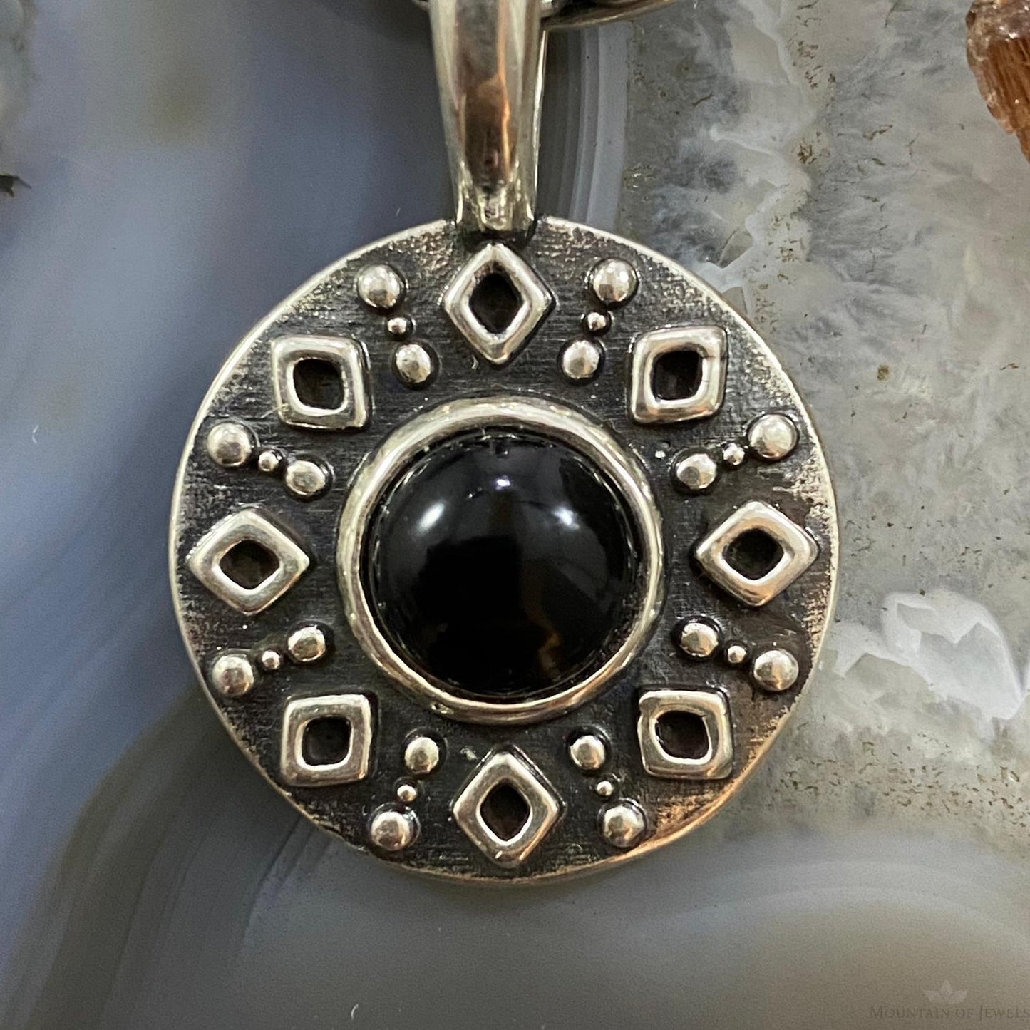 Carolyn Pollack Southwestern Style Sterling Silver Onyx Double Sided Decorated Serpent Pendant For Women