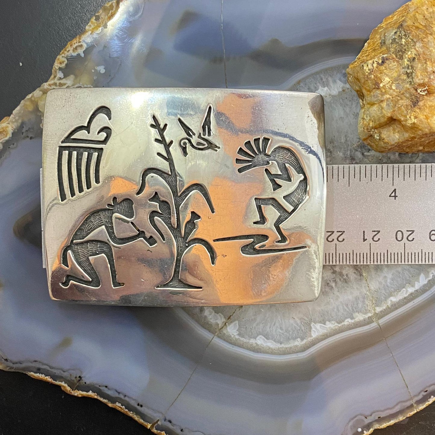 Vintage Native American Silver Heavy Overlay Rectangle Unisex Belt Buckle