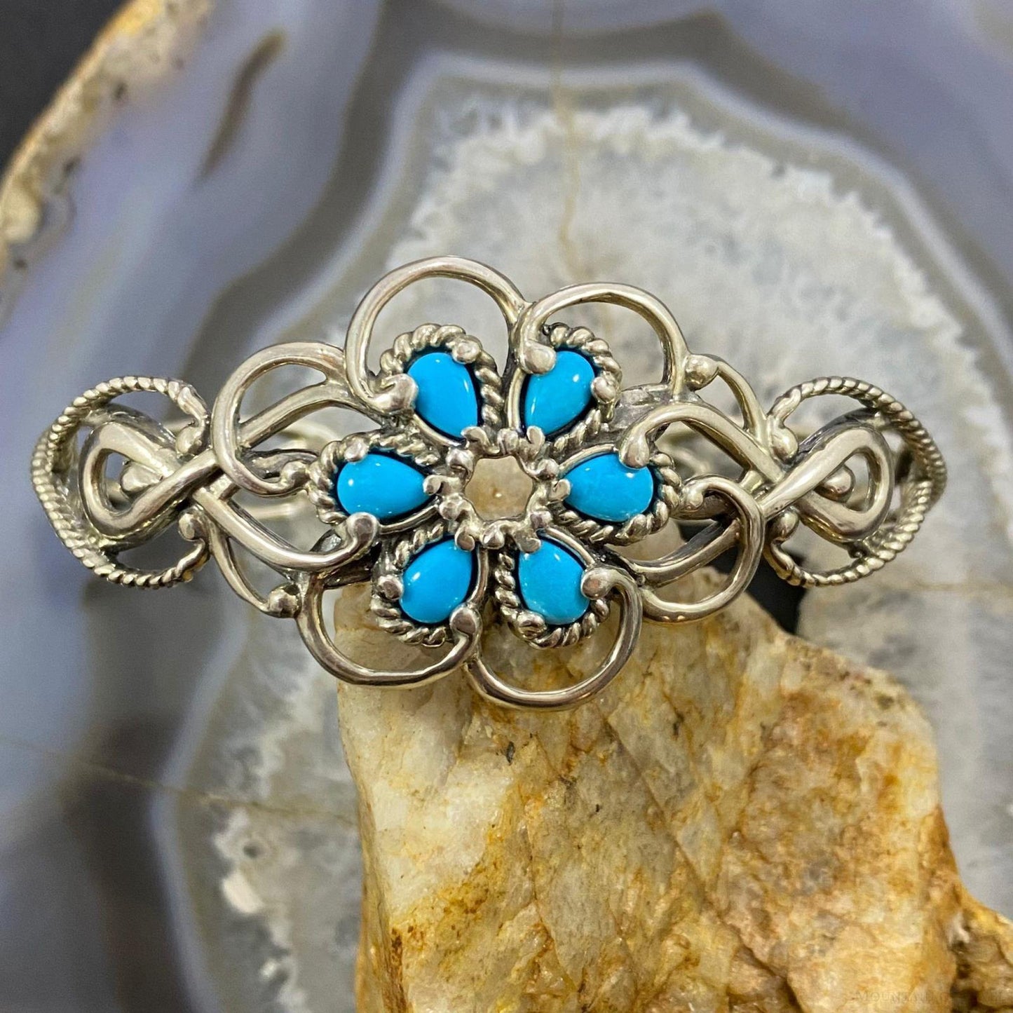 Carolyn Pollack Vintage Southwestern Style Sterling Silver Turquoise Floral Bracelet For Women