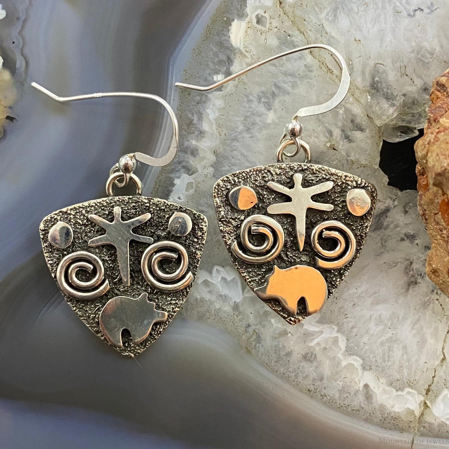 Alex Sanchez Native American Sterling Silver Guitar Picks Petroglyph Dangle Earrings For Women #5