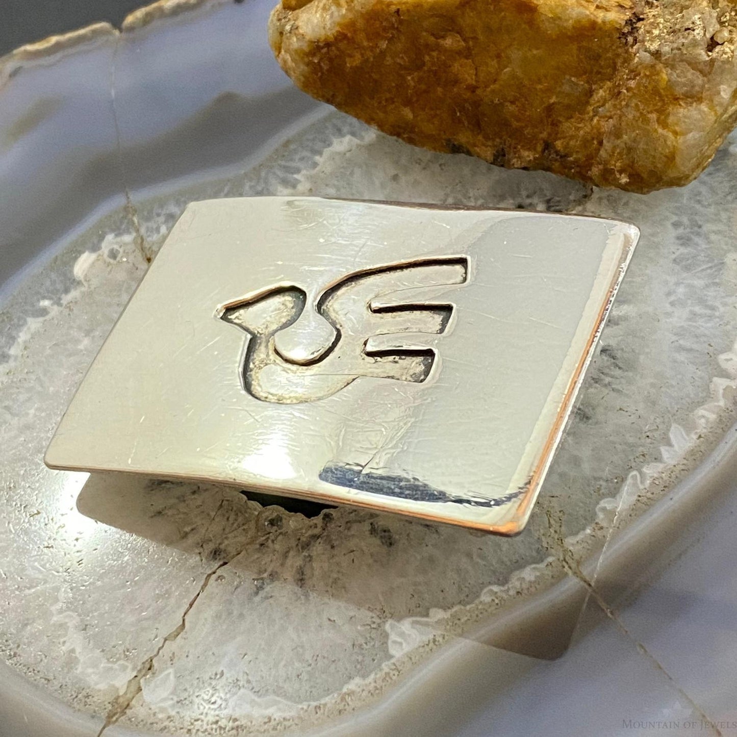 Vintage Native American Silver Overlay Dove Rectangle Unisex Belt Buckle