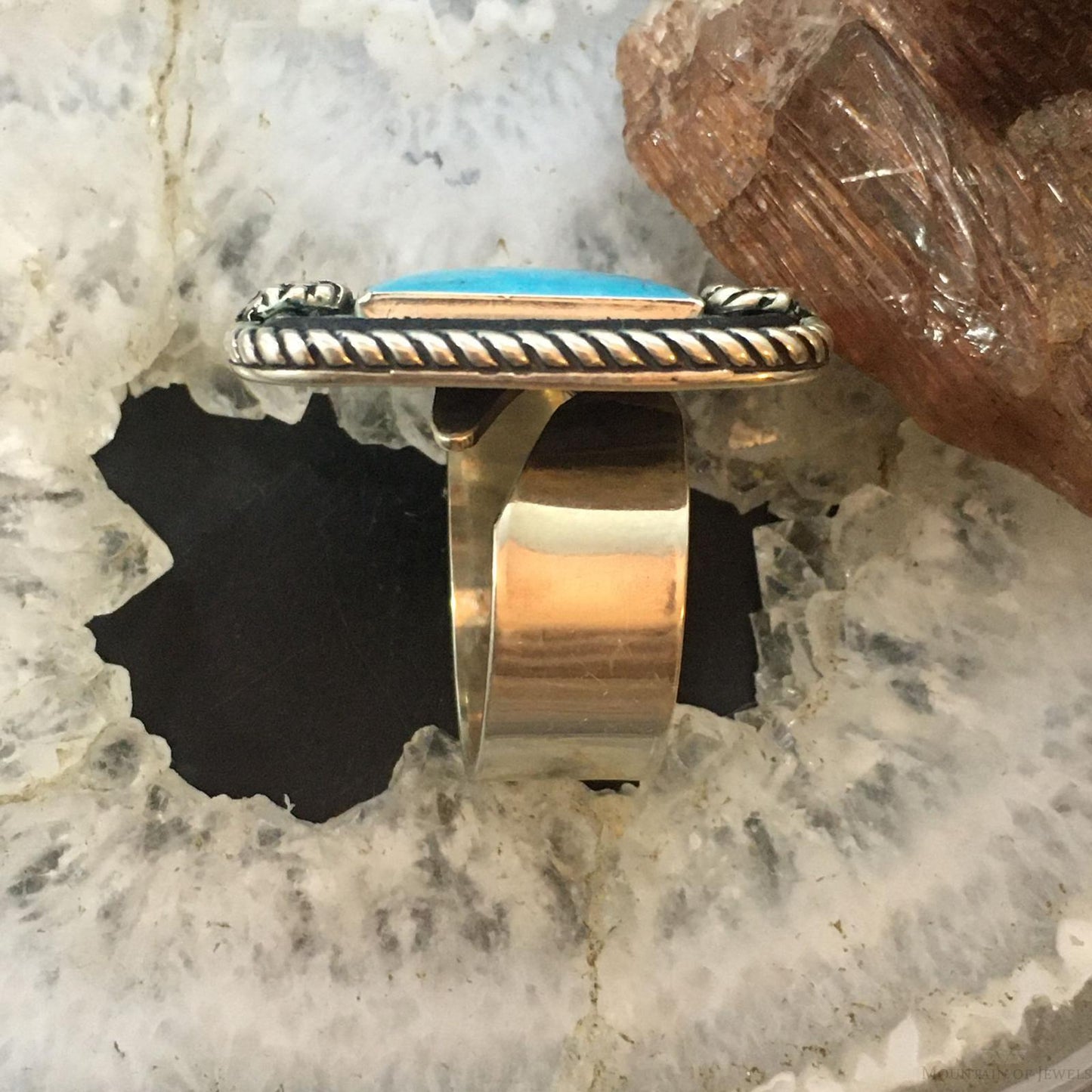 Carolyn Pollack Southwestern Style Sterling Silver Rectangle Turquoise Decorated Ring Size 8 For Women