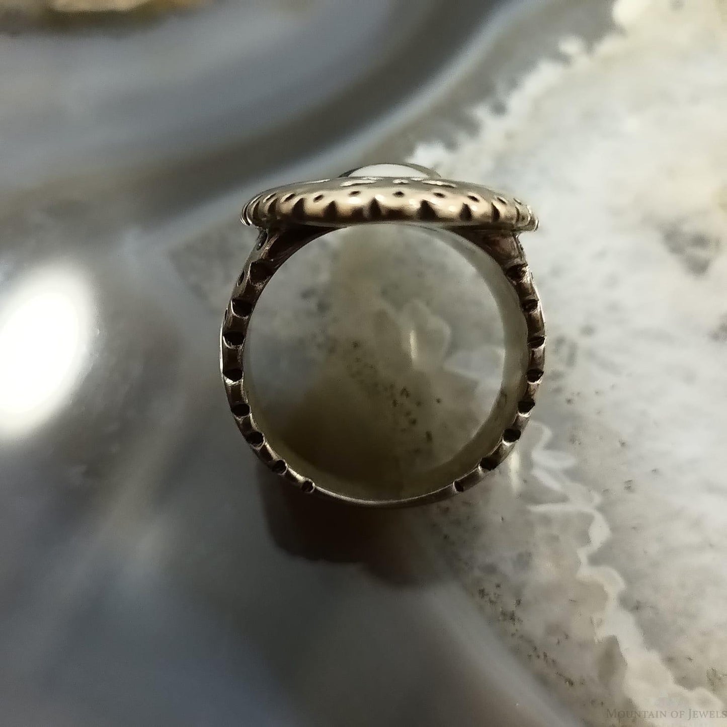 Carolyn Pollack Sterling Silver Elongated Oval Multi Stone Inlay Ring Size 6 For Women
