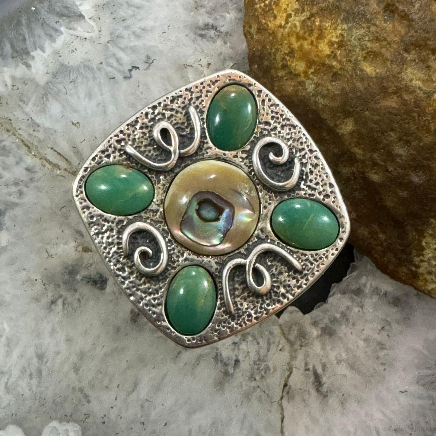 Carolyn Pollack Sterling Silver Green Turquoise & Abalone Decorated Ring Size 9 For Women