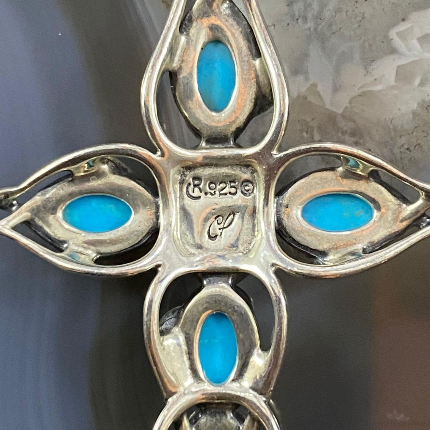 Carolyn Pollack Southwestern Style Sterling Silver Turquoise Decorated Cross Pendant For Women