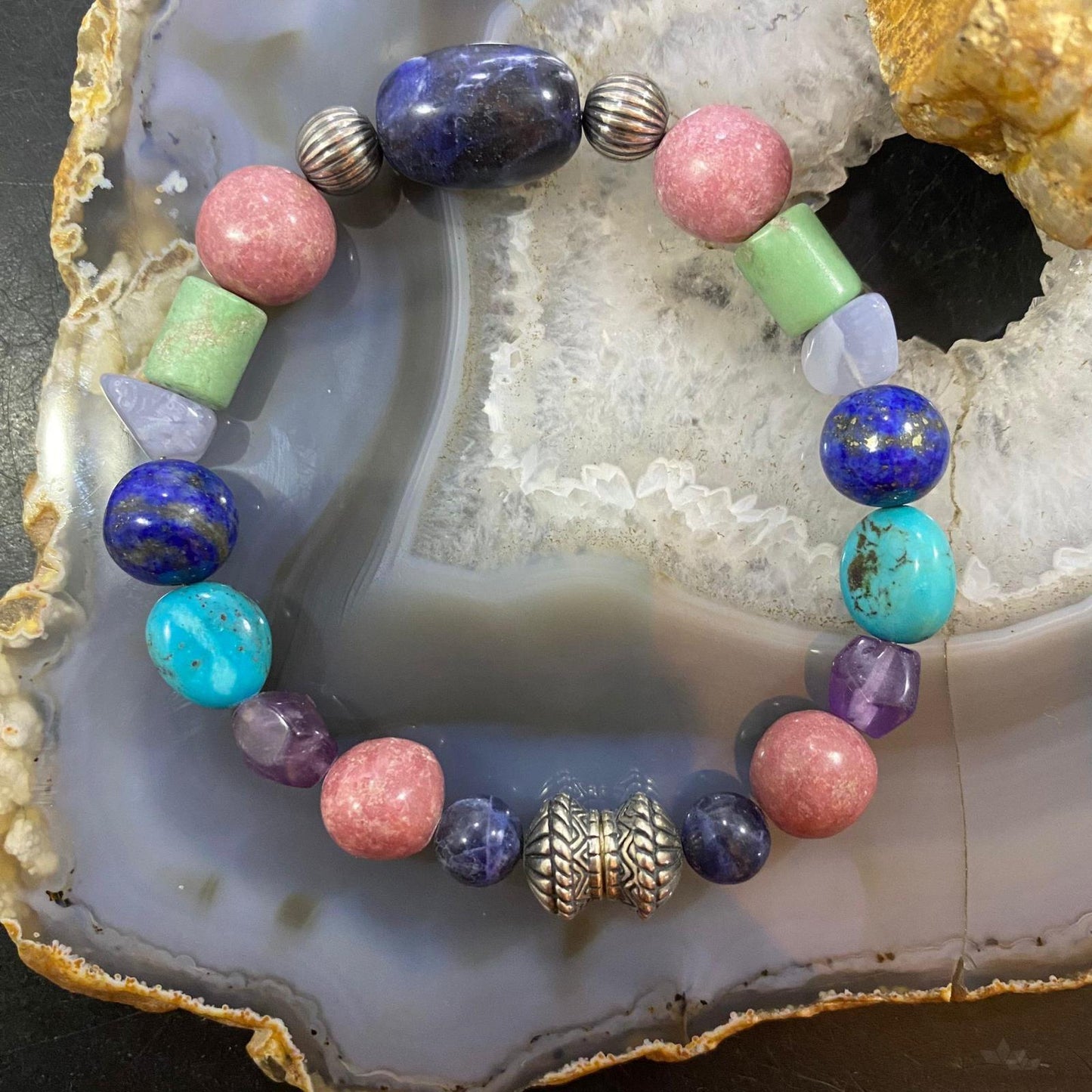 Carolyn Pollack Sterling Silver Multi Gemstone Magnetic Clasp Bracelet For Women
