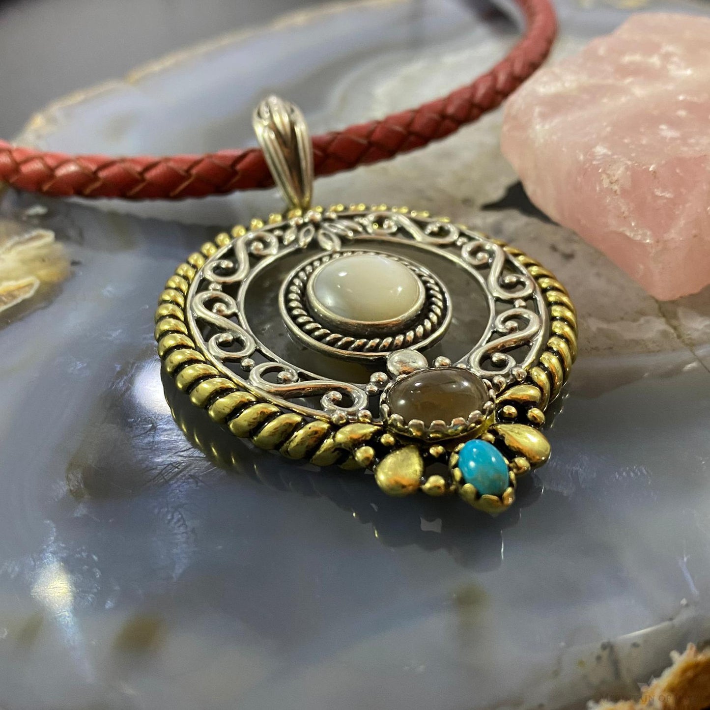 Carolyn Pollack Southwestern Style Sterling Silver & Brass Multistone Decorated Pendant For Women