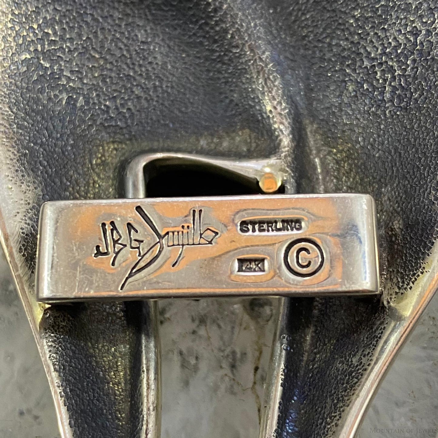 Signed Sterling Silver with 14K Gold & Round Charoite Eagle Unisex Belt Buckle