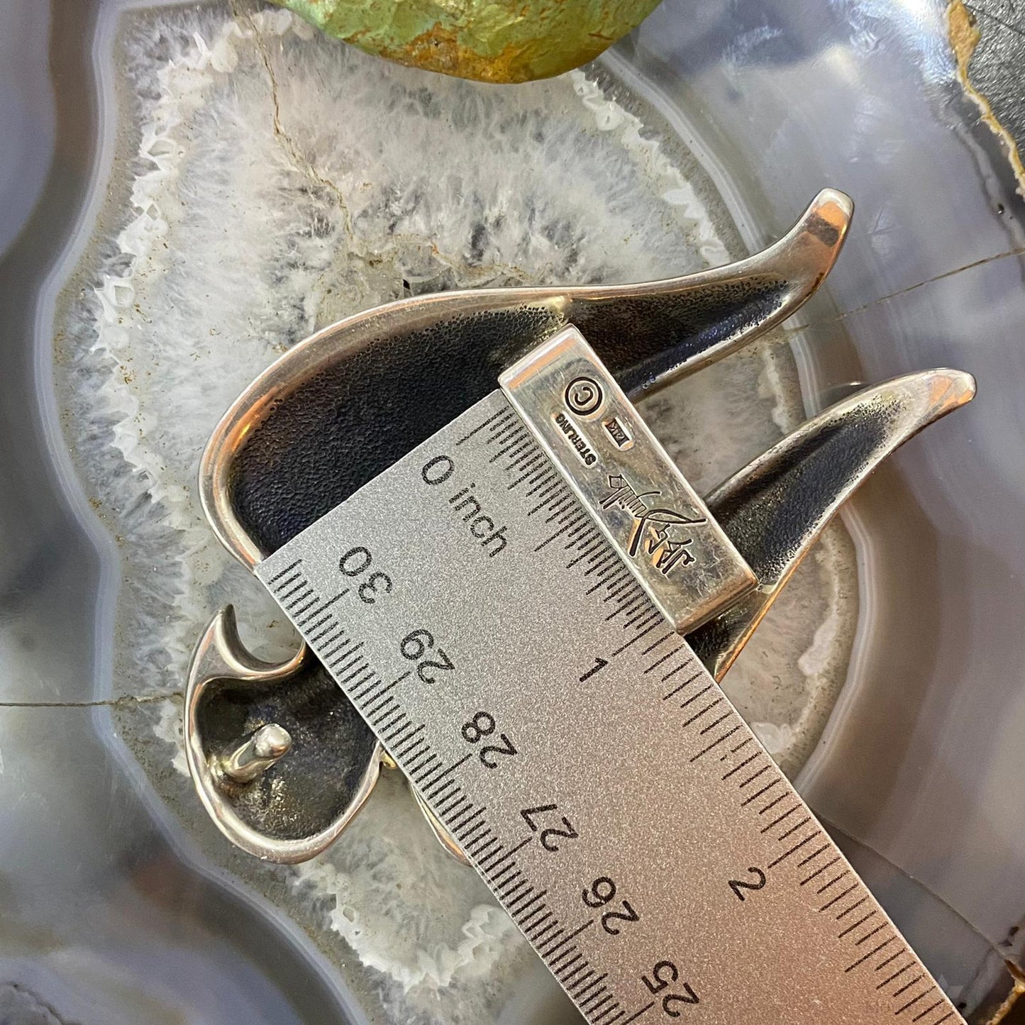 Signed Sterling Silver with 14K Gold & Round Charoite Eagle Unisex Belt Buckle