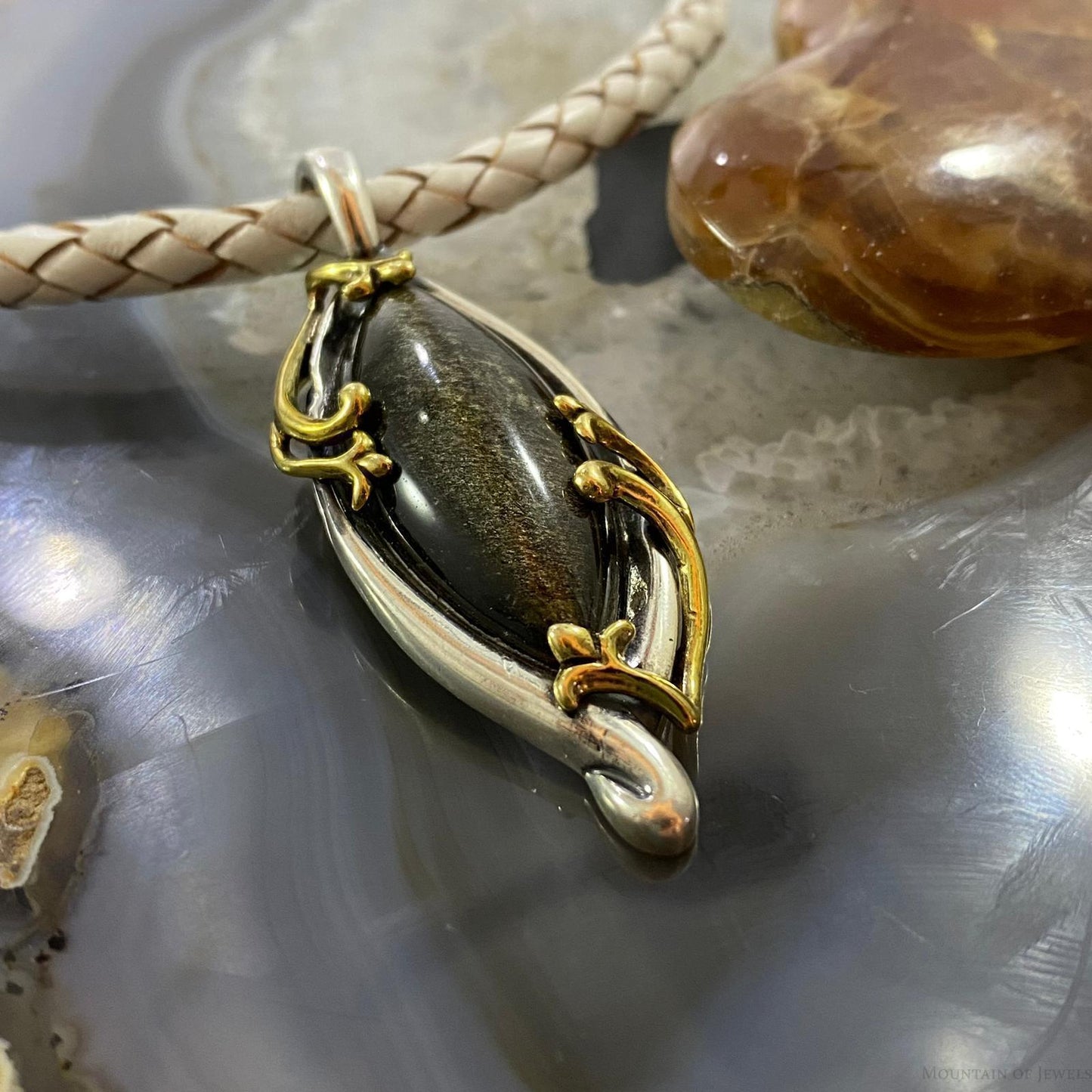 Carolyn Pollack Southwestern Style Sterling Silver & Brass Brown Quartz Decorated Pendant For Women