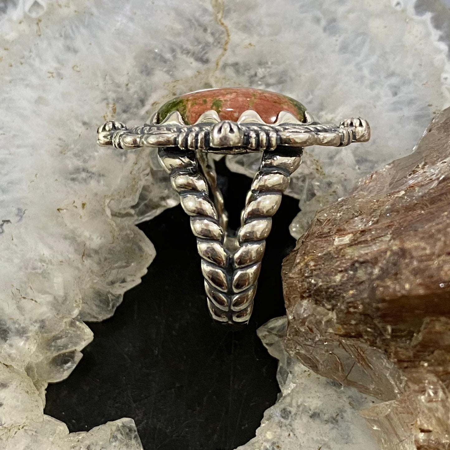 Carolyn Pollack Southwestern Style Sterling Silver Oval Unakite Decorated Ring Size 8.5 For Women