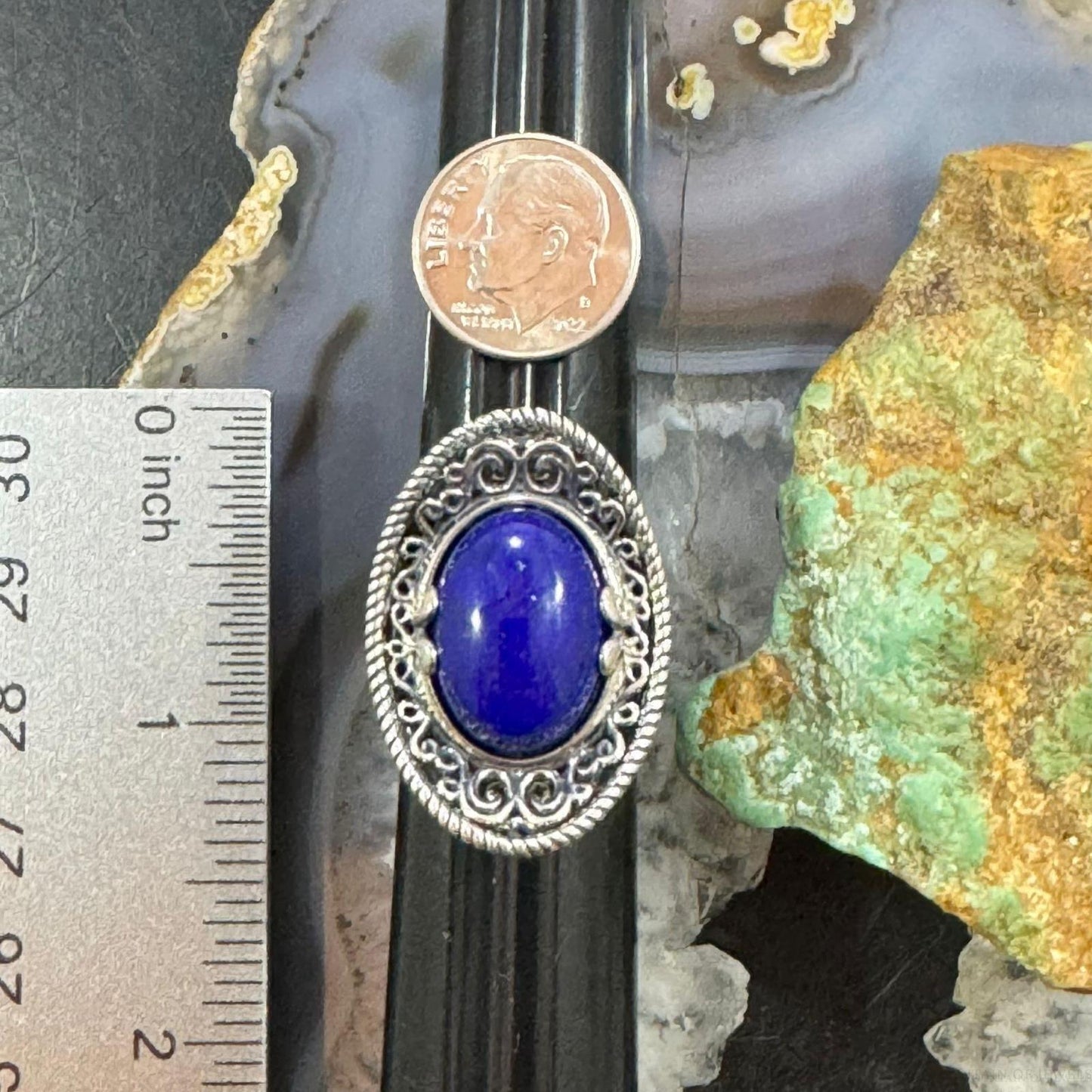 Carolyn Pollack Sterling Silver Oval Lapis Sombrero Style Decorated Size 8 Ring For Women