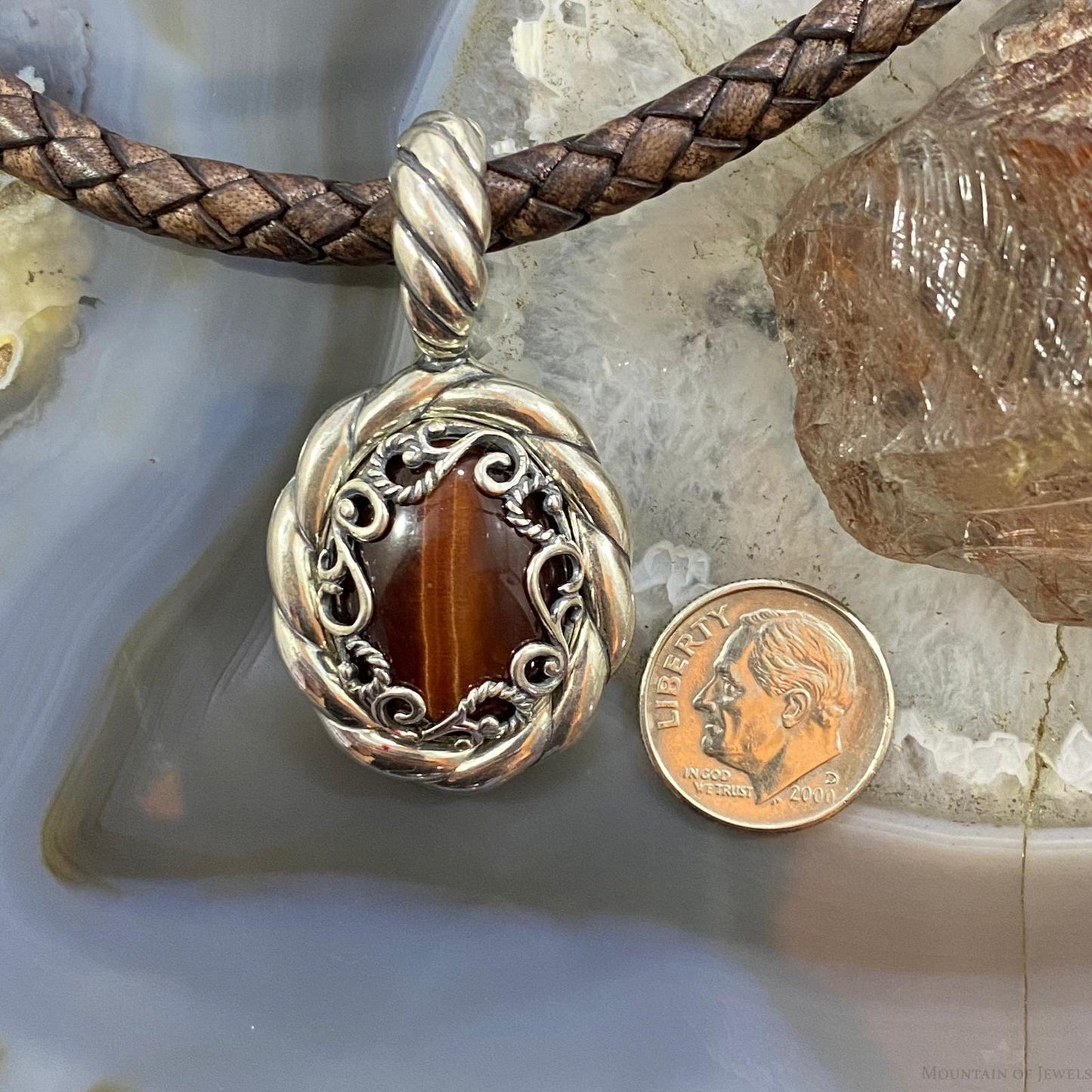 Carolyn Pollack Sterling Silver Tiger's Eye Decorated Enhancer Pendant For Women