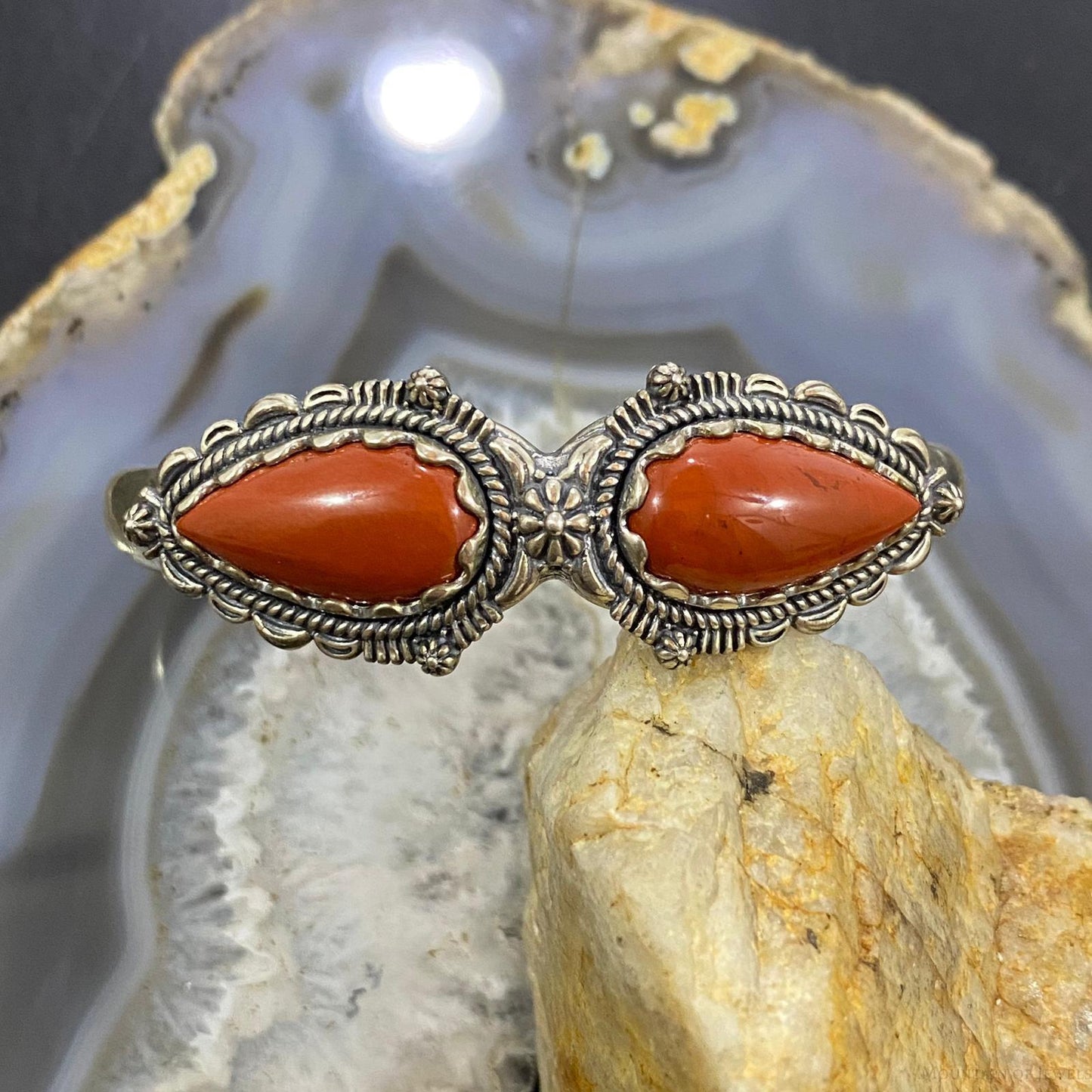 Carolyn Pollack Sterling Silver 2 Pear Red Jasper Decorated Bracelet For Women