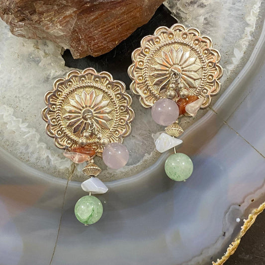 Carolyn Pollack Sterling Silver Concho w/Multi Gemstone Beads Stud Earrings For Women