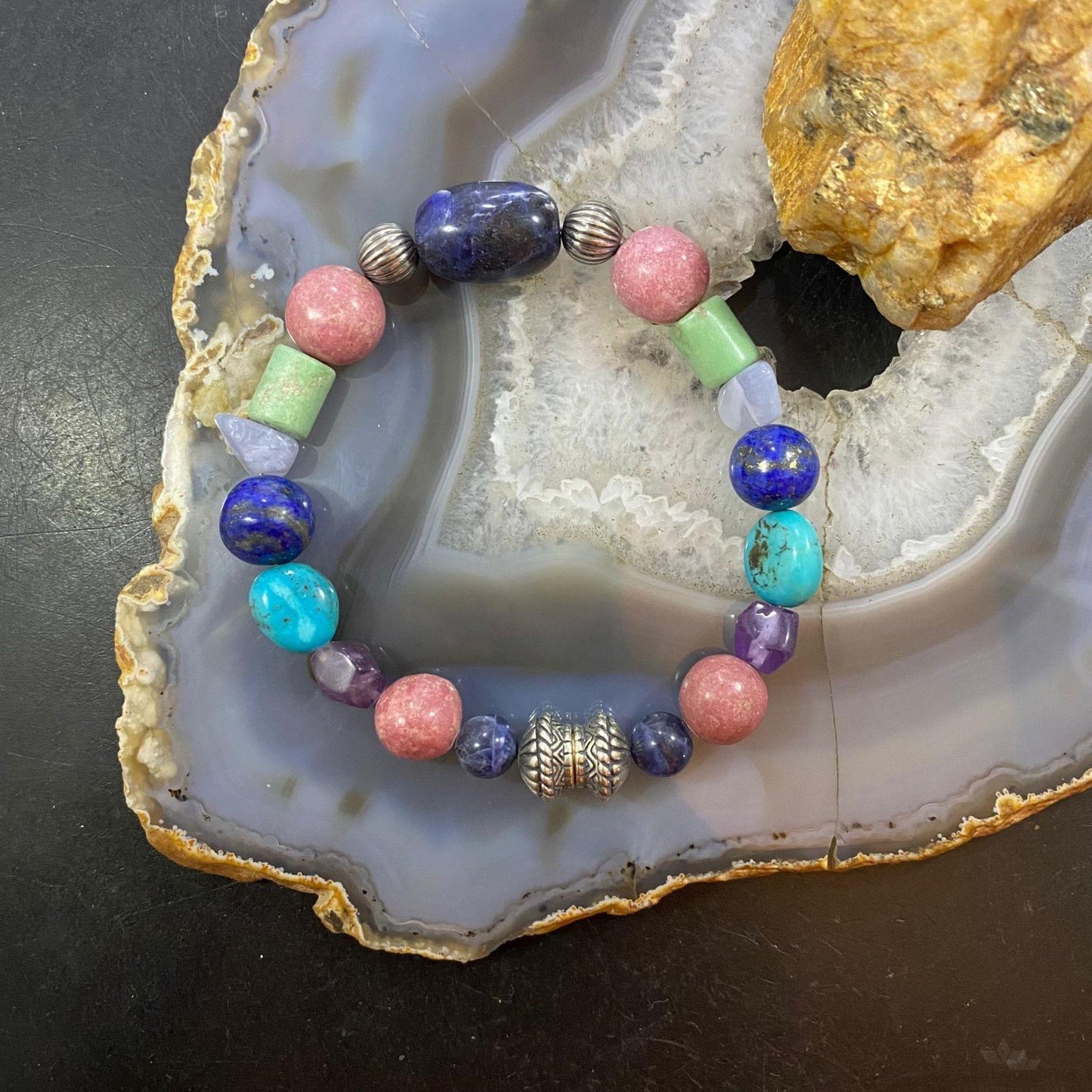 Carolyn Pollack Sterling Silver Multi Gemstone Magnetic Clasp Bracelet For Women