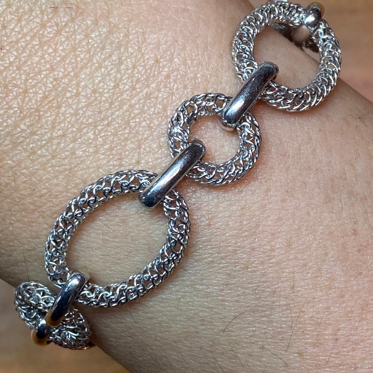 Sterling Silver Spring Clasp Italian Fashion Mesh 7" Link Bracelet For Women