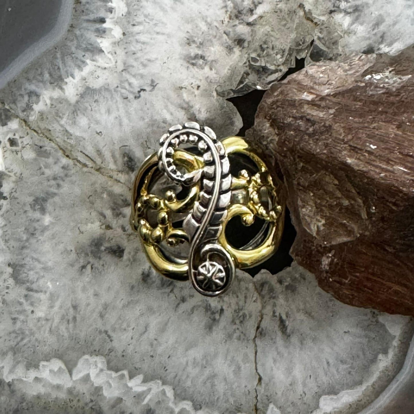 Carolyn Pollack Sterling Silver & Brass Floral Decorated Ring For Women