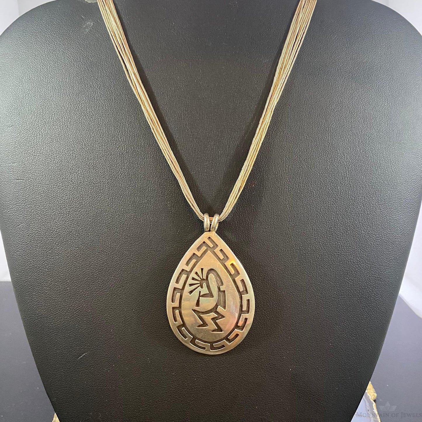 Vintage Native American Sterling Silver Hopi Kokopelli Pendant w/Liquid Silver Necklace