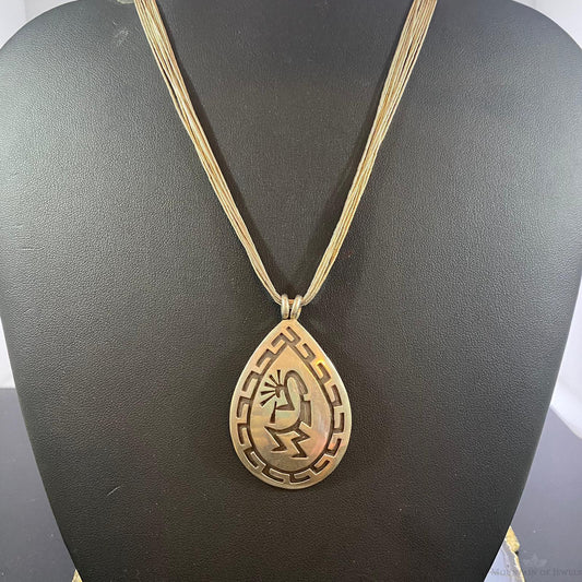 Vintage Native American Sterling Silver Hopi Kokopelli Pendant w/Liquid Silver Necklace