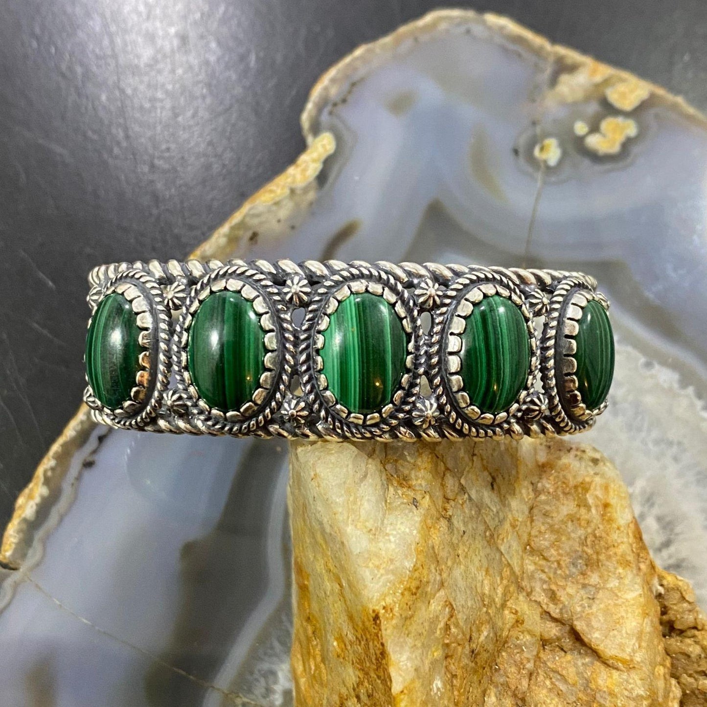 Carolyn Pollack Vintage Southwestern Style Sterling Silver Malachite Bracelet For Women