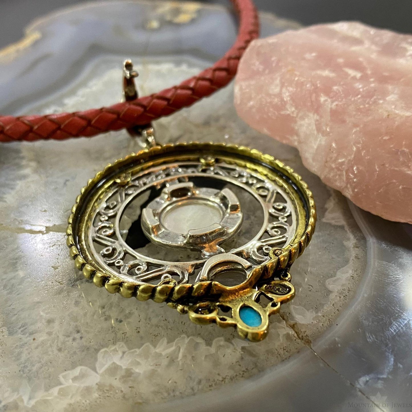 Carolyn Pollack Southwestern Style Sterling Silver & Brass Multistone Decorated Pendant For Women