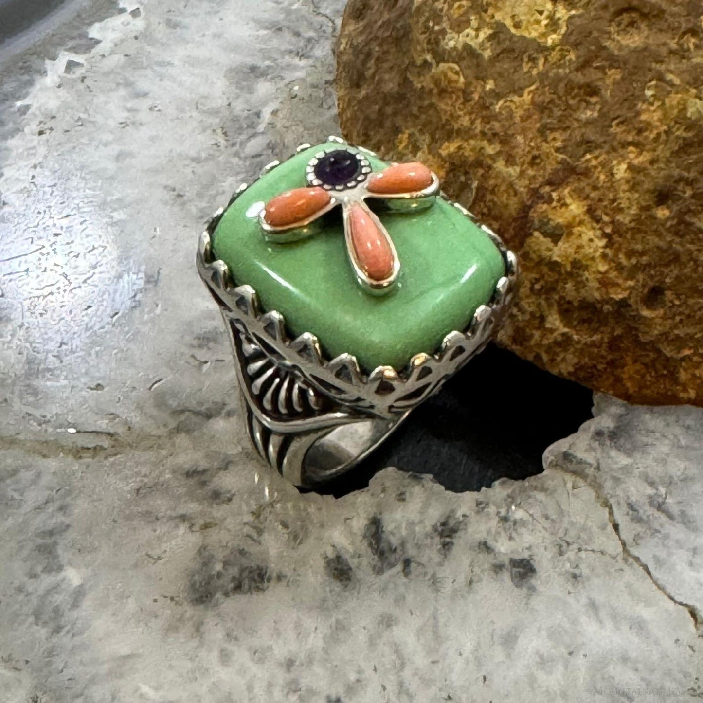 Carolyn Pollack Sterling Silver Variscite, Pink Coral & Amethyst Angel Ring For Women