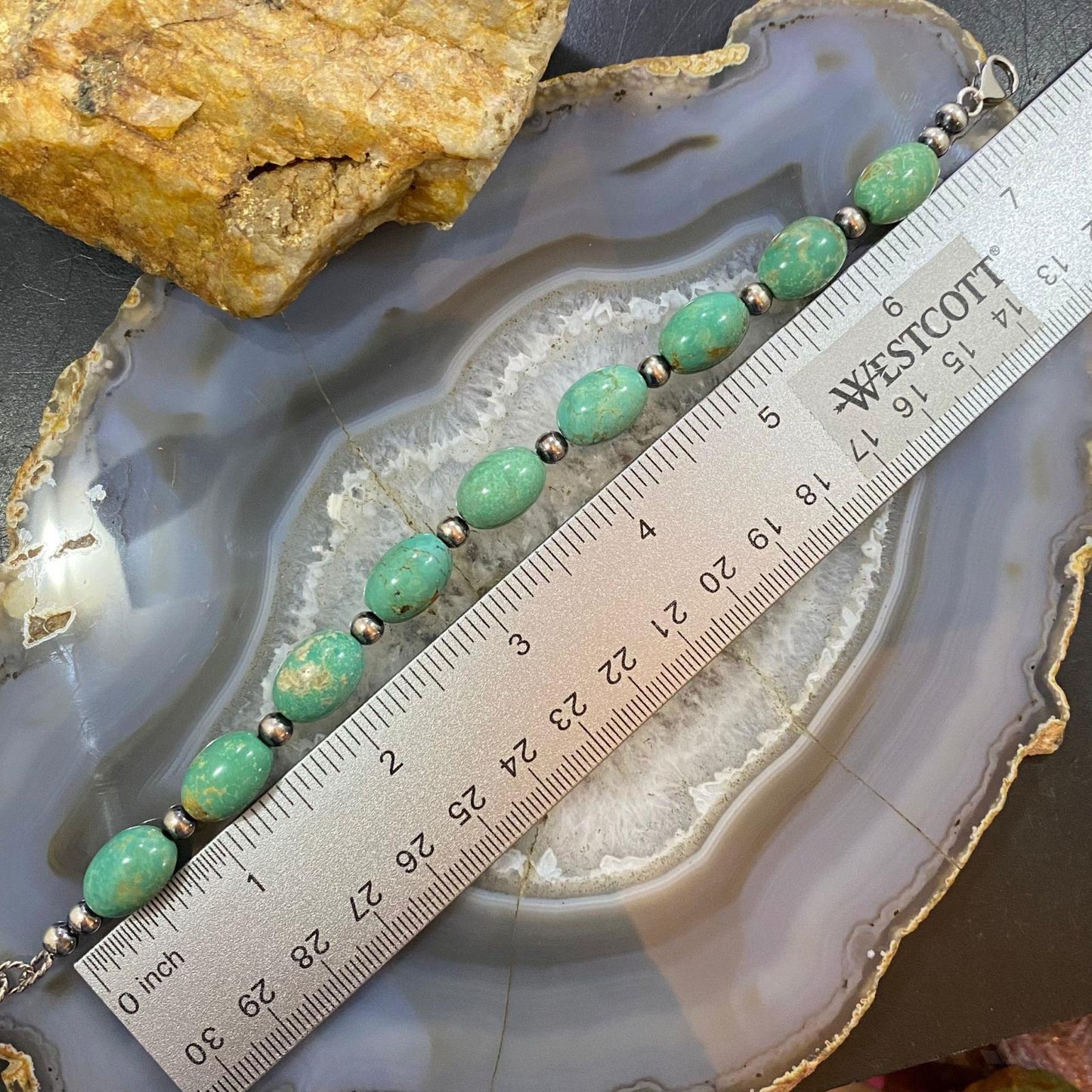 Carolyn Pollack Sterling Silver Egg Shape Green Turquoise Link Bracelet For Women