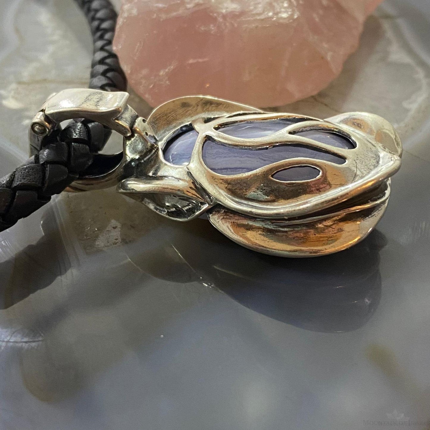 Carolyn Pollack Southwestern Style Sterling Silver Blue Lace Agate Pendant For Women