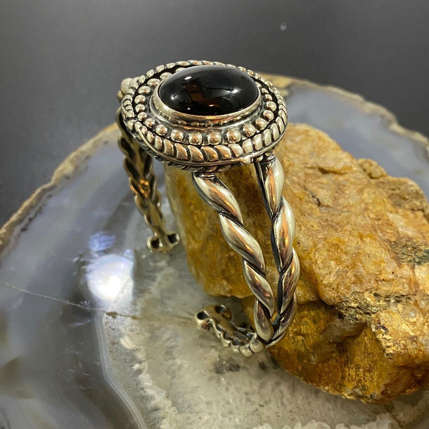 Carolyn Pollack Sterling Silver Large Oval Onyx Decorated Bracelet For Women
