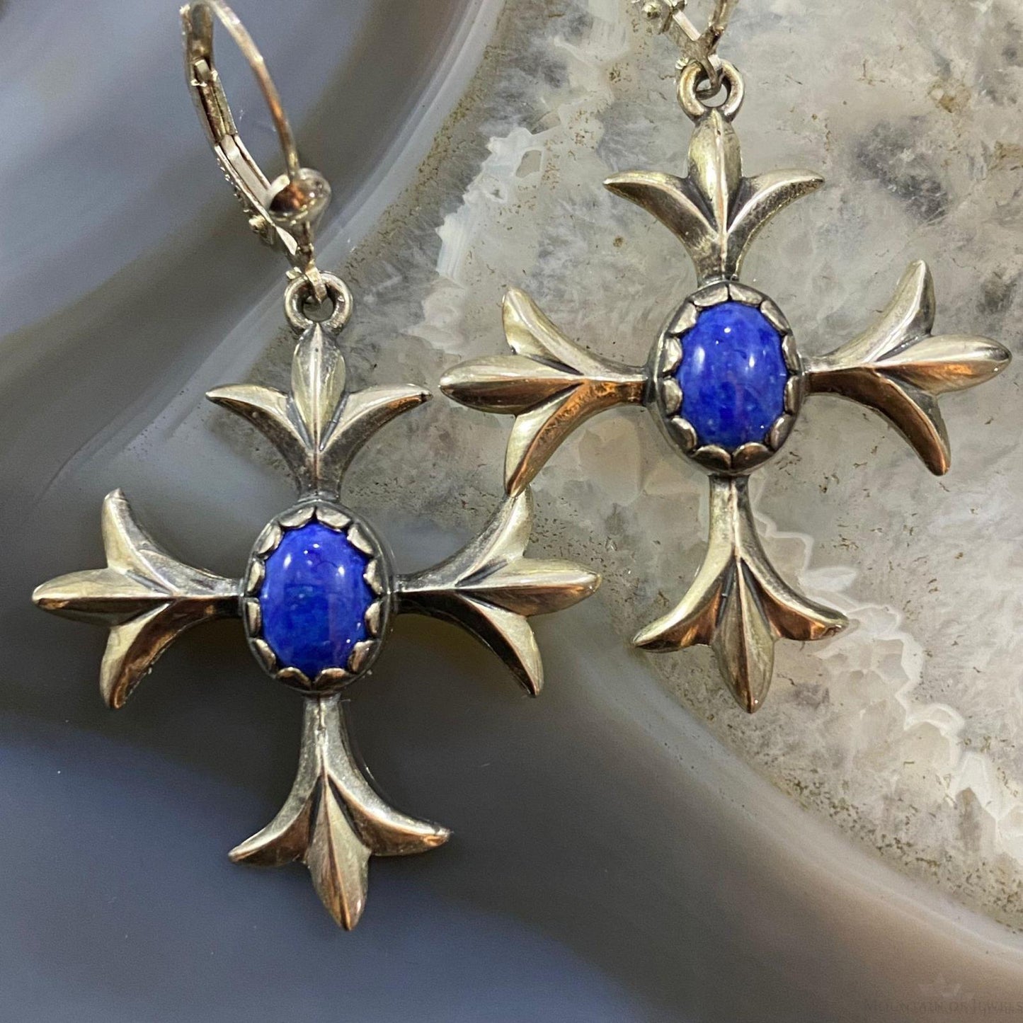 Carolyn Pollack Southwestern Style Sterling Silver Lapis Squash Blossom Dangle Earrings For Women