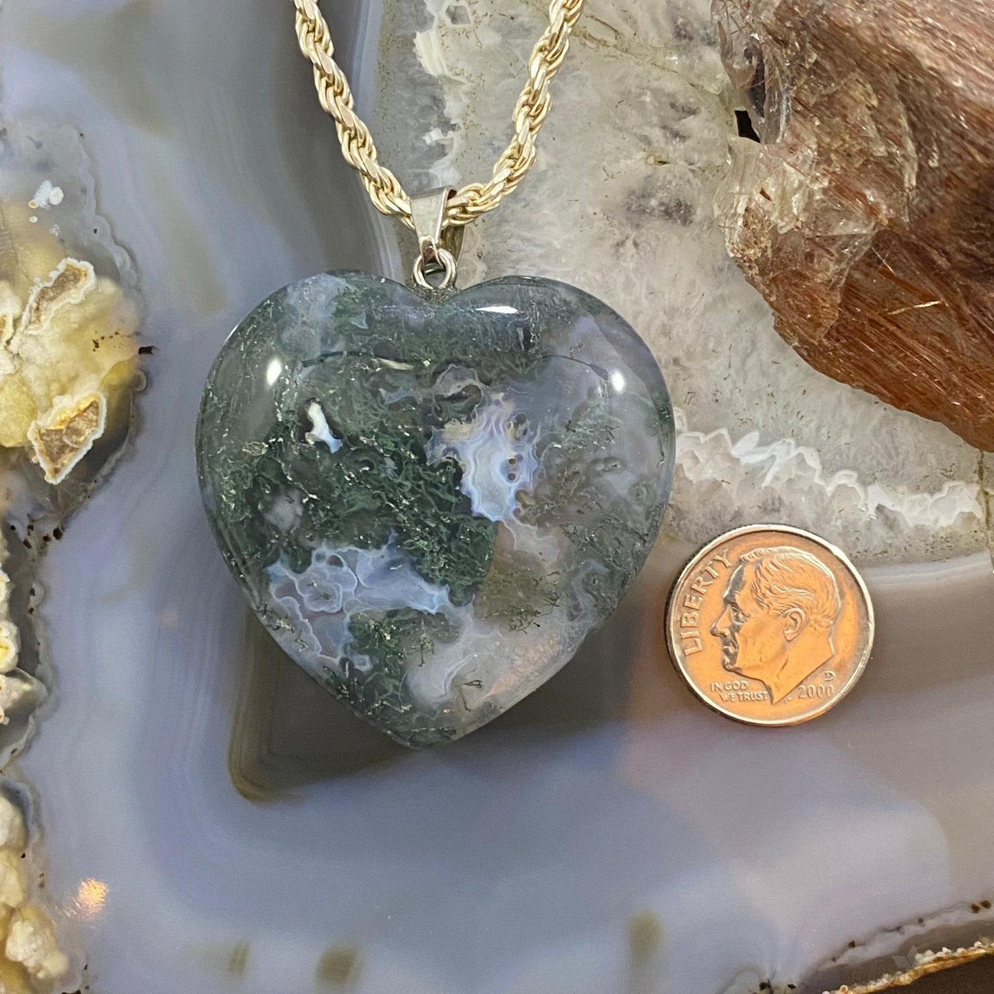 Heart Shape Slab Moss Agate Fashion Pendant For Women