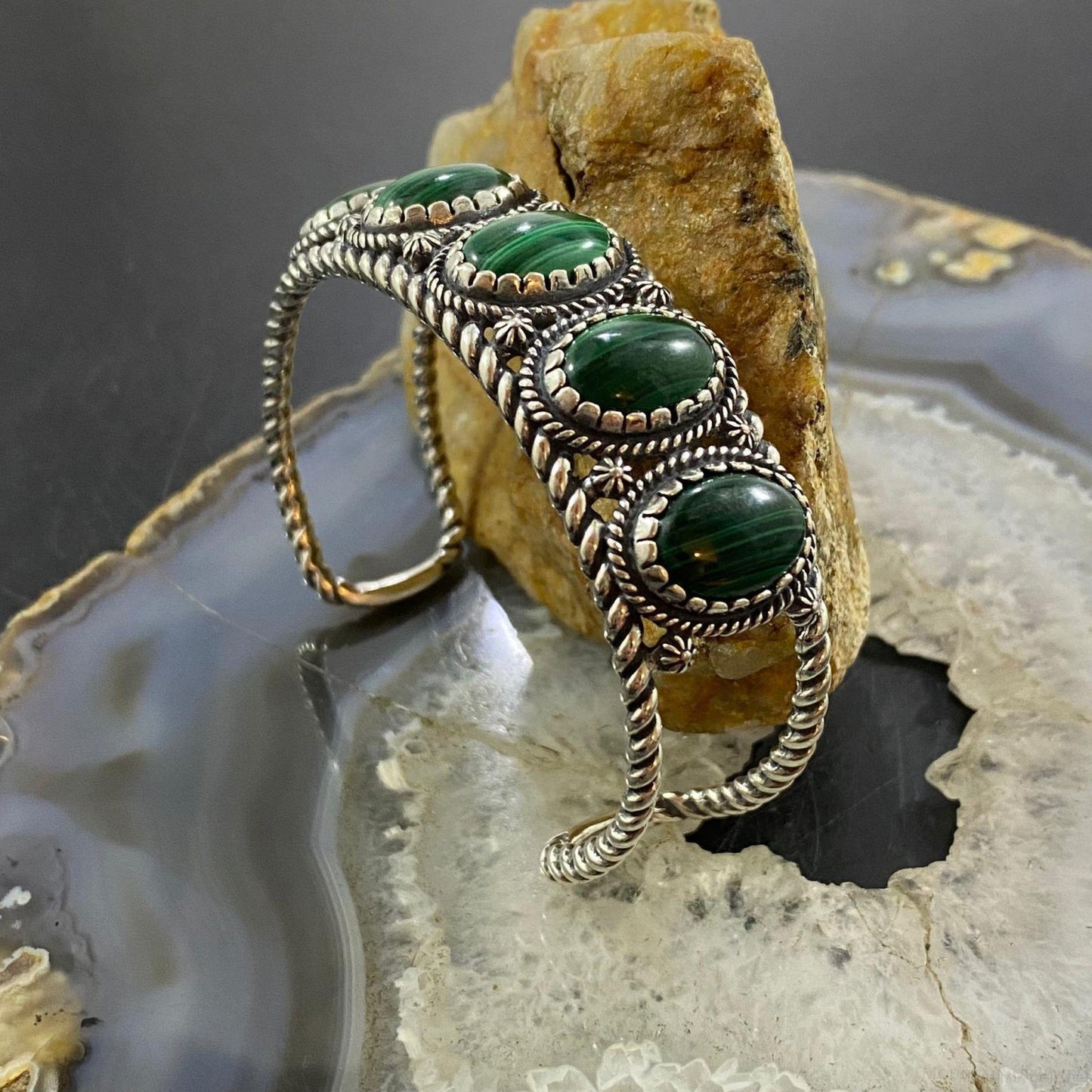 Carolyn Pollack Vintage Southwestern Style Sterling Silver Malachite Bracelet For Women