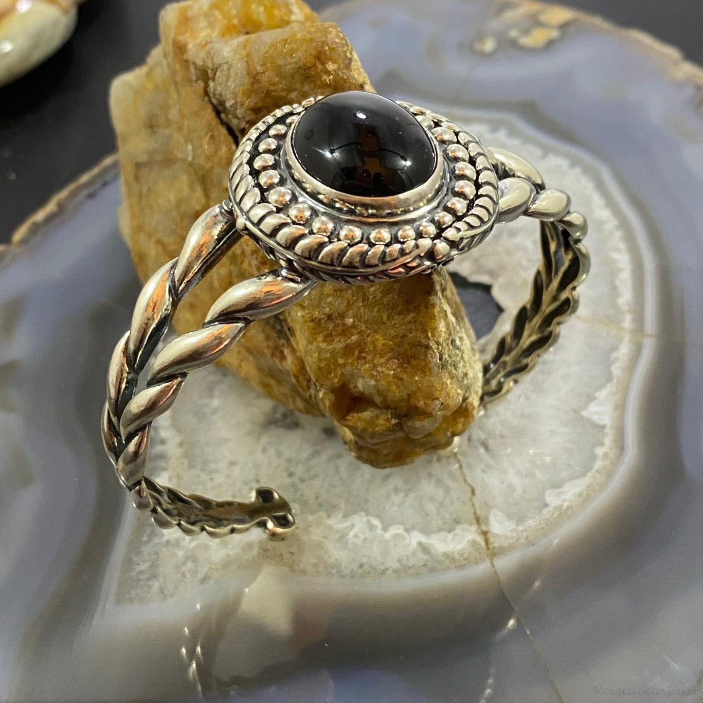 Carolyn Pollack Sterling Silver Large Oval Onyx Decorated Bracelet For Women