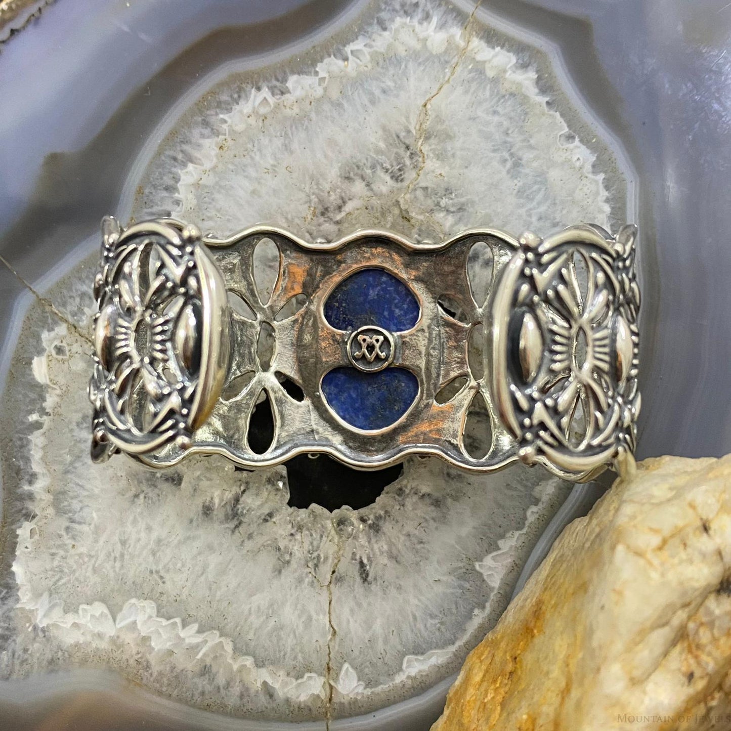 Carolyn Pollack Vintage Southwestern Style Sterling Silver Oval Denim Lapis Bracelet For Women