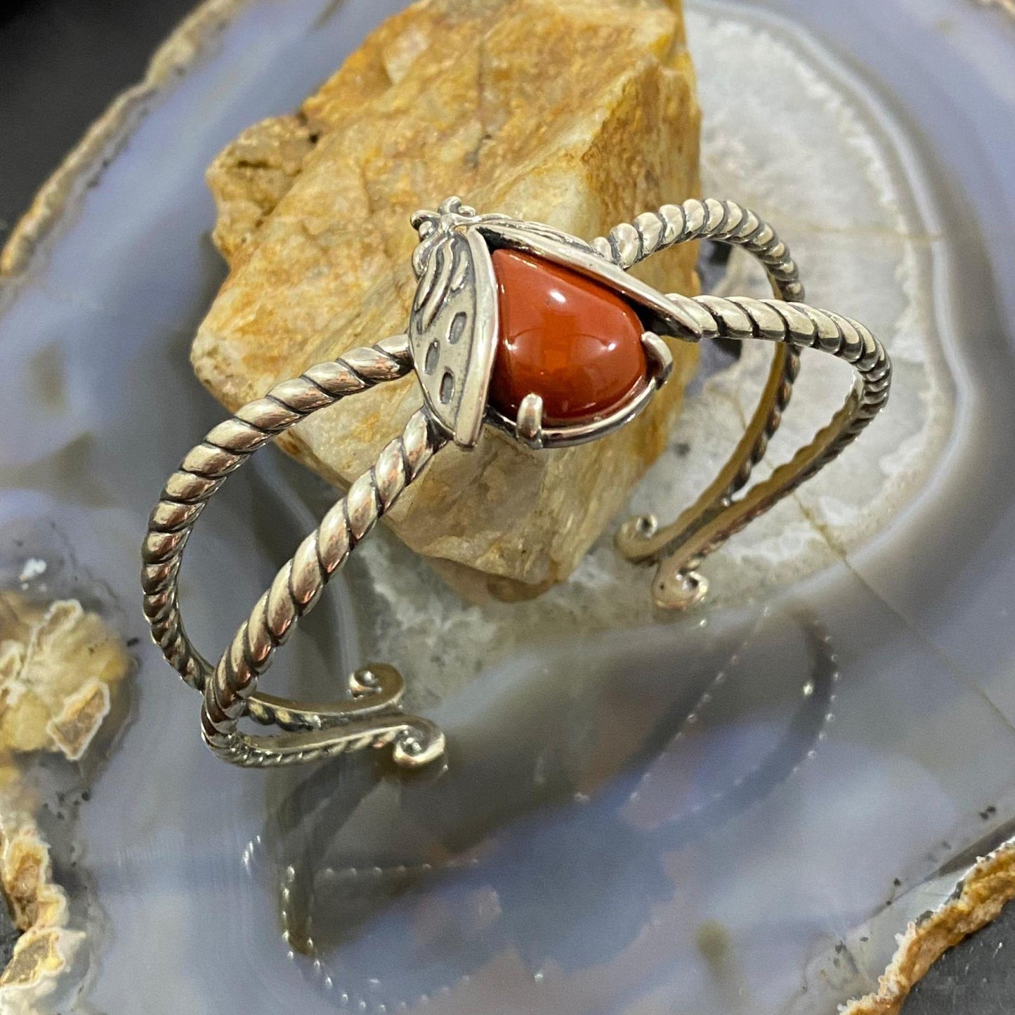 Carolyn Pollack Sterling Silver Red Jasper Ladybug Decorated Bracelet For Women