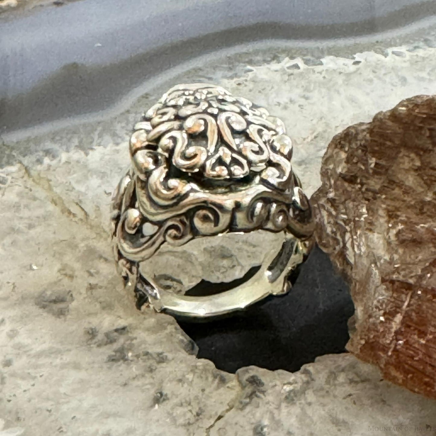 Carolyn Pollack Sterling Silver Oval With Scroll Work Ring Size 8.5 For Women