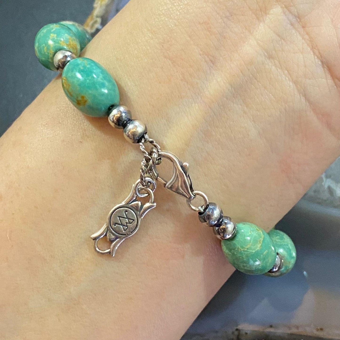 Carolyn Pollack Sterling Silver Egg Shape Green Turquoise Link Bracelet For Women