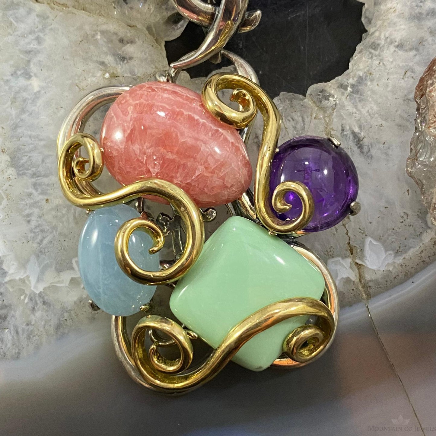 Carolyn Pollack Southwestern Style Sterling Silver & Brass Multistone Decorated Pendant For Women