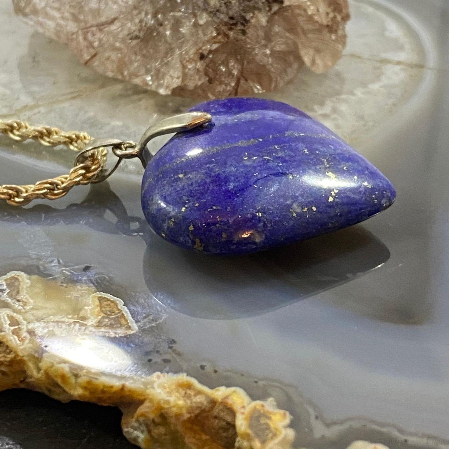 Heart Shape Slab Lapis Lazuli Fashion Pendant For Women