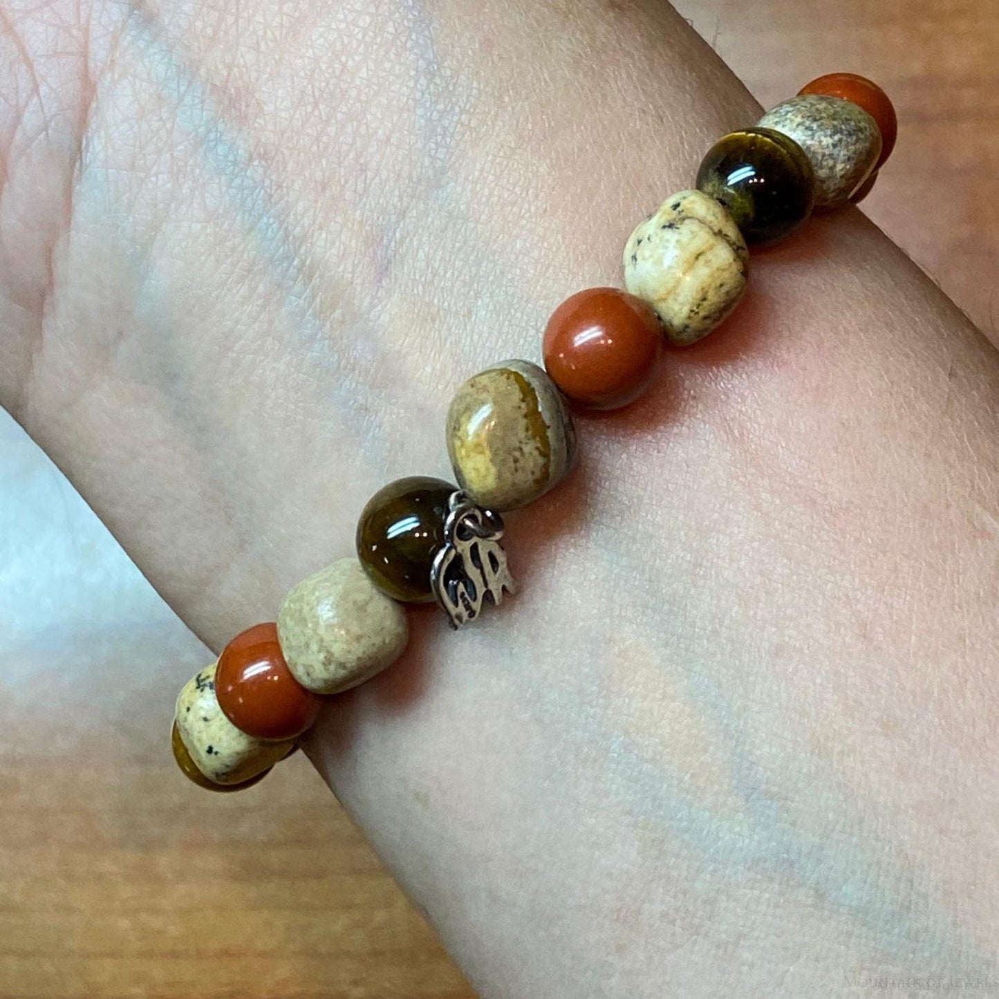 Carolyn Pollack Sterling Silver Multi Gemstone Earth Tones Stretch Bracelet For Women