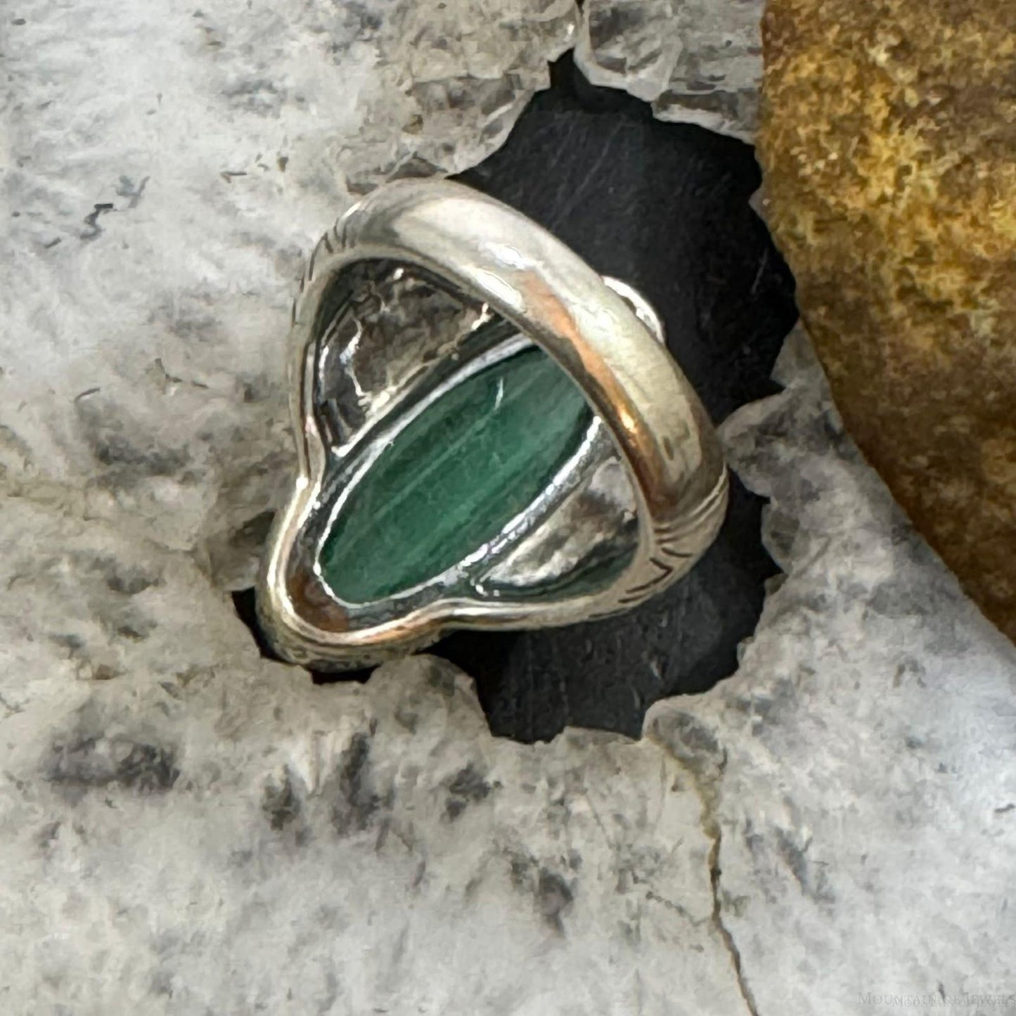 Carolyn Pollack Sterling Silver Elongated Oval Malachite Decorated Ring For Women