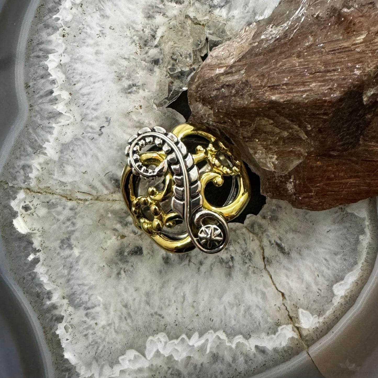 Carolyn Pollack Sterling Silver & Brass Floral Decorated Ring For Women
