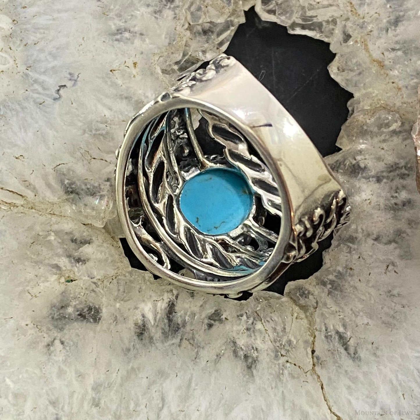 Carolyn Pollack Southwestern Style Sterling Silver Oval Turquoise Decorated Shield Ring Size 10.25 For Women