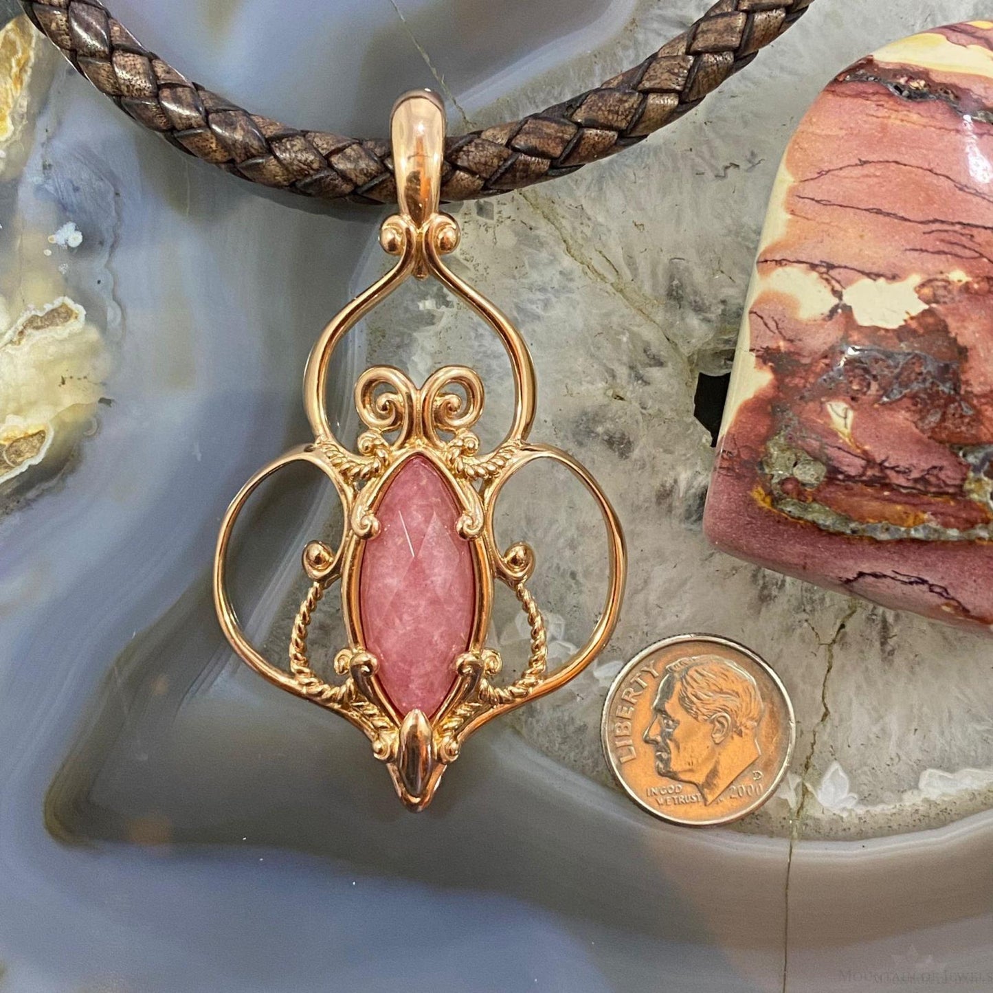 Carolyn Pollack Brass Marquise Rhodonite Doublet Enhancer Pendant For Women