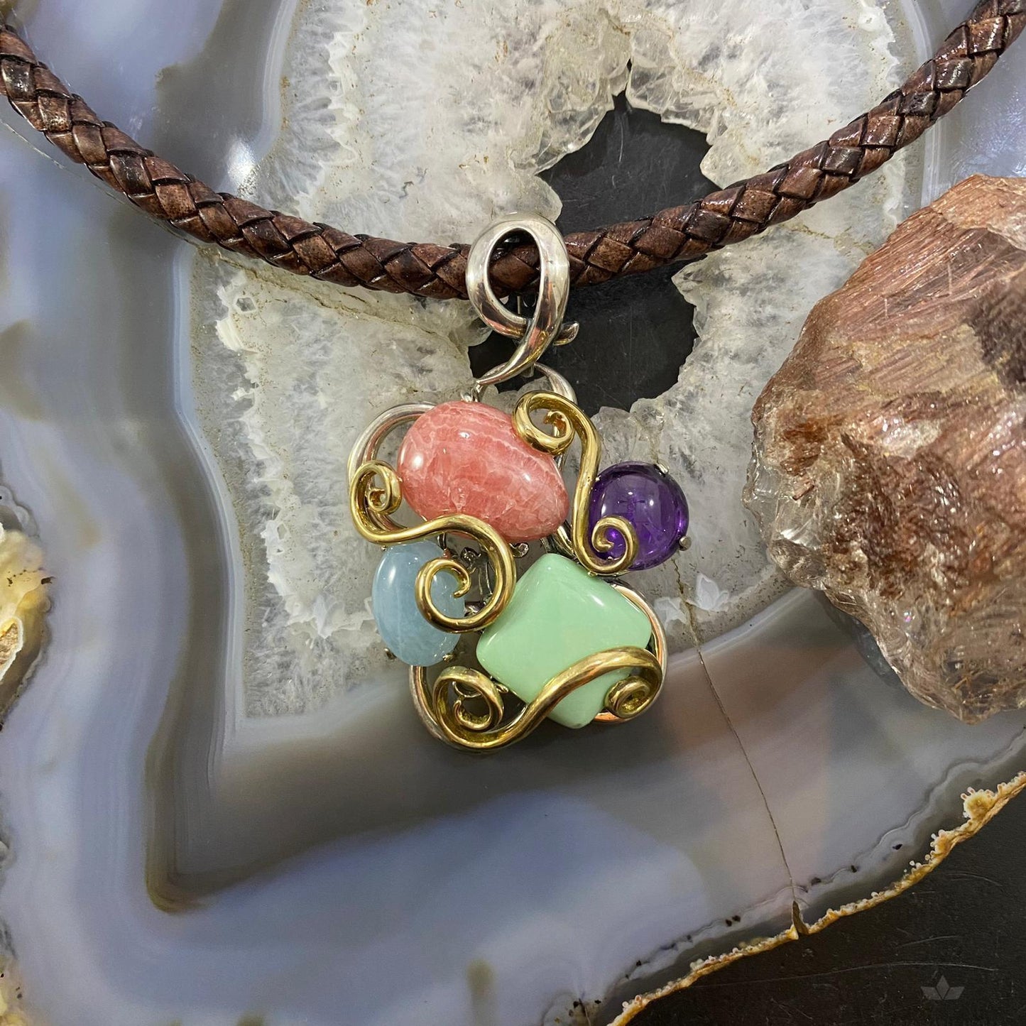 Carolyn Pollack Southwestern Style Sterling Silver & Brass Multistone Decorated Pendant For Women
