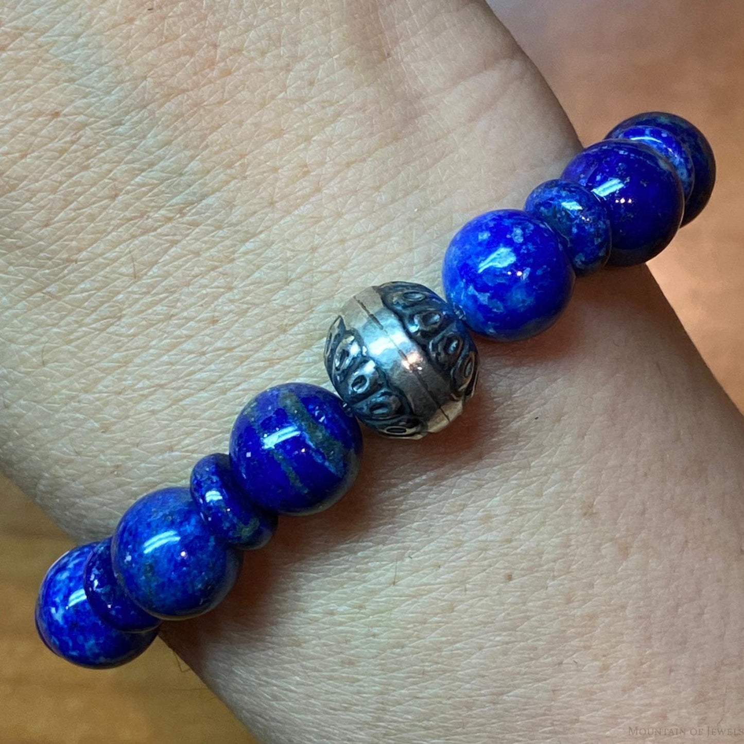 Carolyn Pollack Sterling Silver Lapis Lazuli Bead Stretch Bracelet For Women