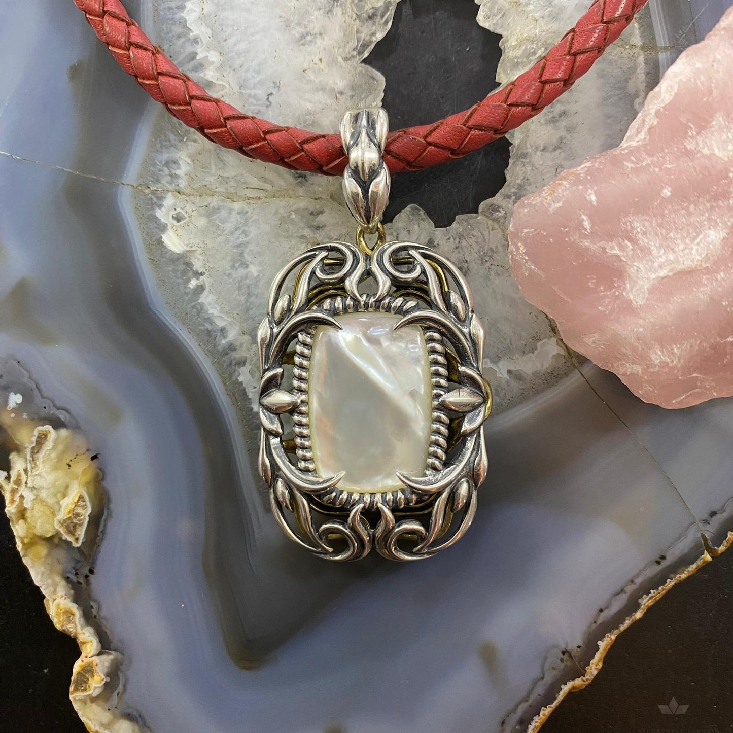 Carolyn Pollack Southwestern Style Sterling Silver & Brass Mother of Pearl Locket For Women