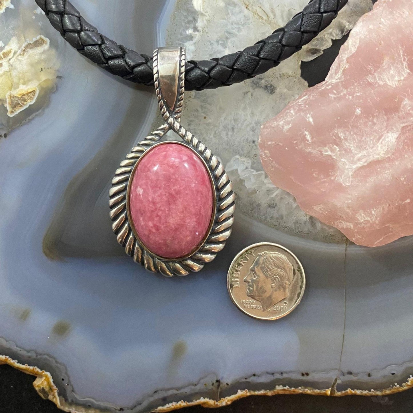 Carolyn Pollack Southwestern Style Sterling Silver Pink Rhodonite Rope Enhancer Pendant For Women